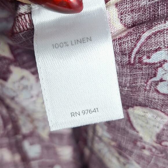 J. Jill Love Linen Sleeveless Top Medium Burgundy  Floral Tiered Boho Babydoll - Picture 8 of 9